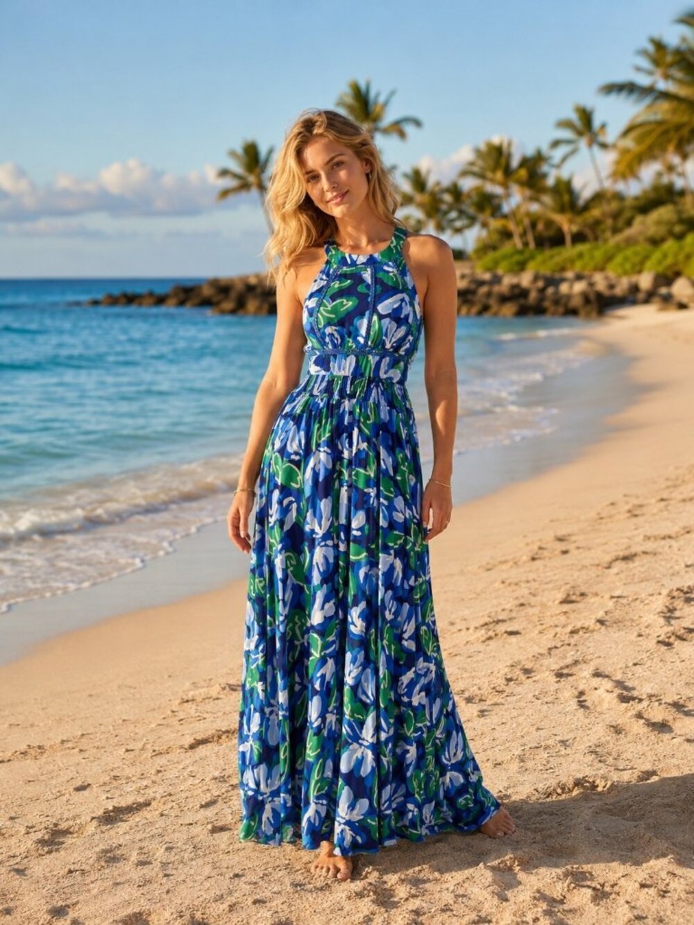 Abel The Label Anthropologie Rumi Blue Floral Maxi Dress